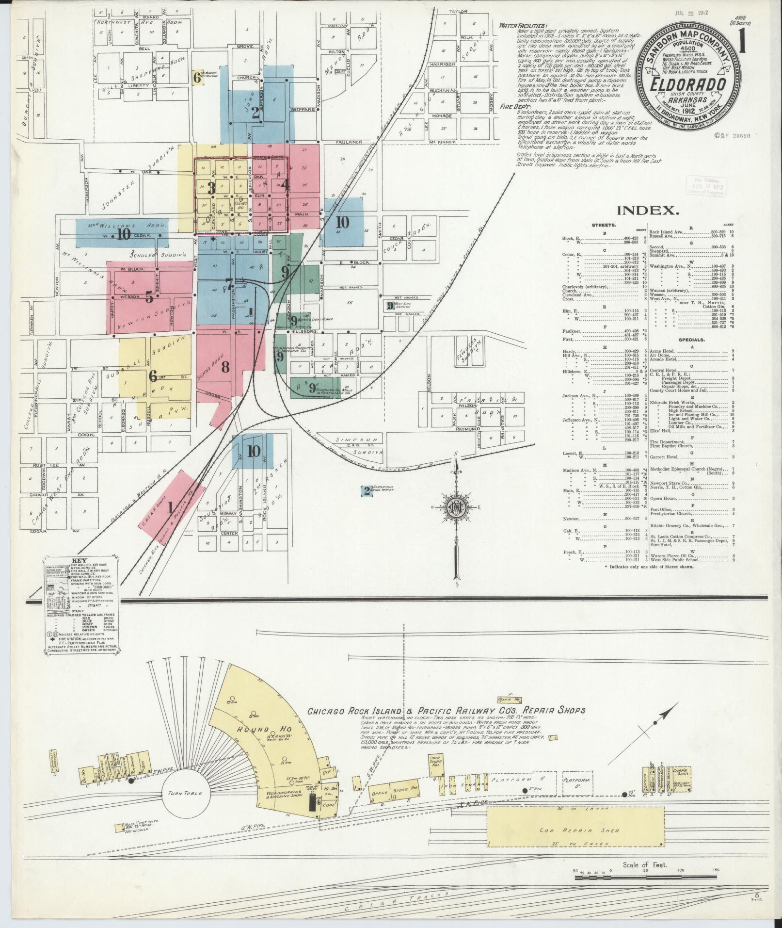 Sanborn Fire Insurance Map from El Dorado, Union County, Arkansas (1912), Sheet #0001 - Complete Map Set gallery image, historic Sanborn map, vintage wall art, Arkansas Arkansas