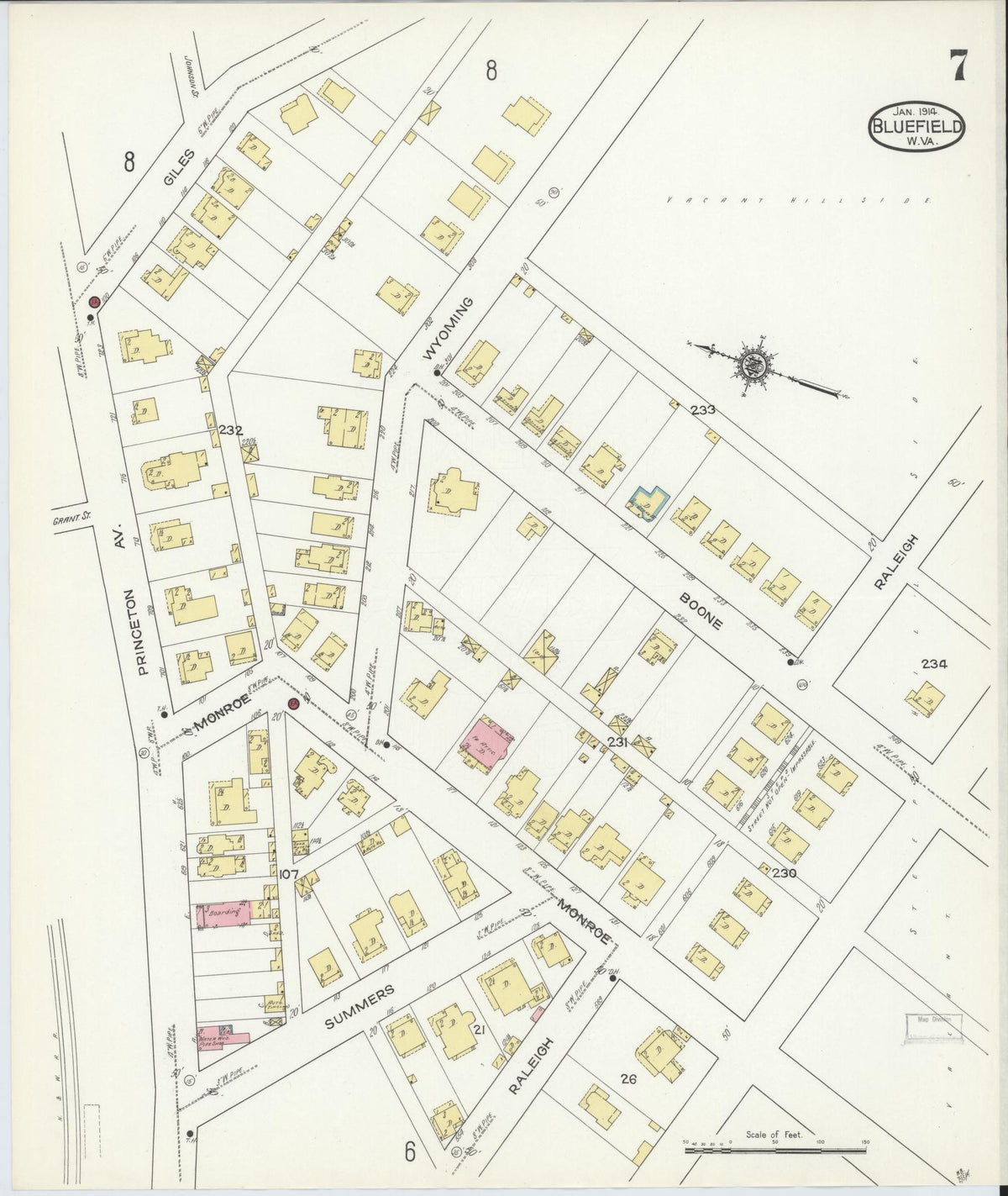 Sanborn Fire Insurance Map from Bluefield, Mercer County, West Virginia (1914), Sheet #0007 - Complete Map Set gallery image, historic Sanborn map, vintage wall art, West Virginia West Virginia