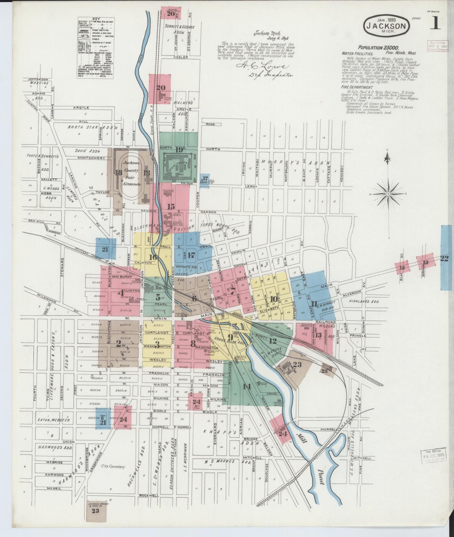 Sanborn Fire Insurance Map from Jackson, Jackson County, Michigan (1893), Sheet #0001 - Complete Map Set gallery image, historic Sanborn map, vintage wall art, Michigan Michigan