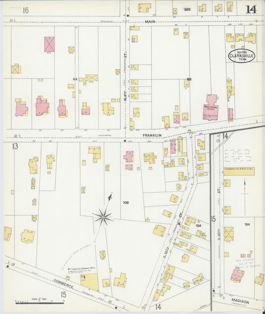 Sanborn Fire Insurance Map from Clarksville, Montgomery County, Tennessee (1903), Sheet #0014 - Historic Sanborn Fire Insurance Map Print, vintage old map wall art, antique decor, genealogy gift, Tennessee Tennessee map