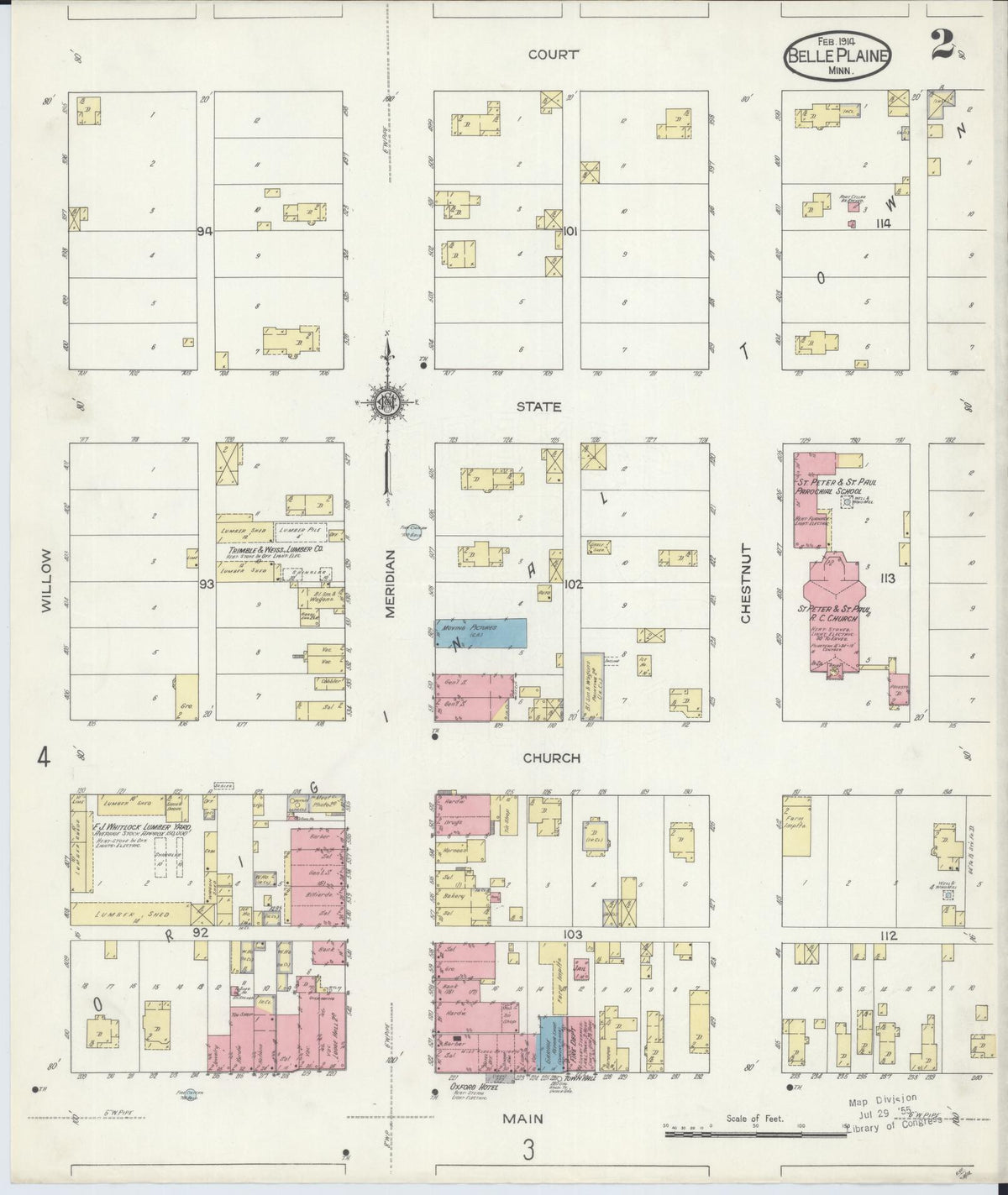 Sanborn Fire Insurance Map from Belle Plaine, Scott County, Minnesota (1914), Sheet #0002 - Historic Sanborn Fire Insurance Map Print, vintage old map wall art, antique decor, genealogy gift, Minnesota Minnesota map