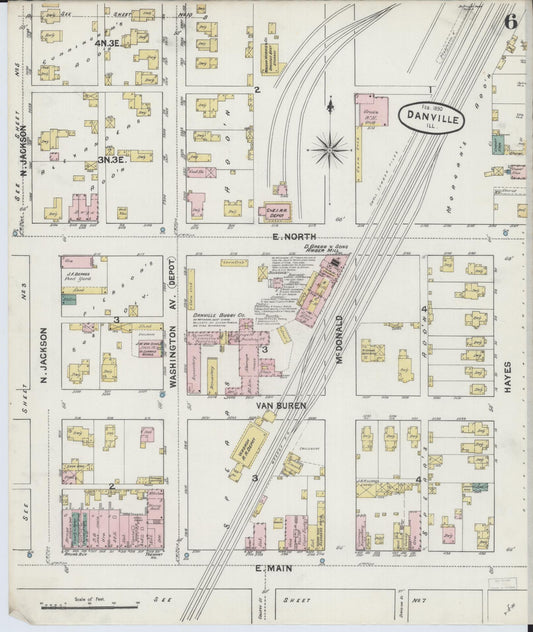Sanborn Fire Insurance Map from Danville, Vermilion County, Illinois (1890), Sheet #0006 - Historic Sanborn Fire Insurance Map Print, vintage old map wall art, antique decor, genealogy gift, Illinois Illinois map