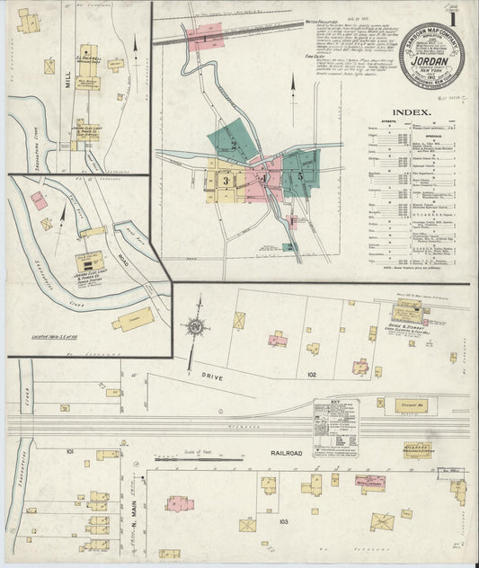 Sanborn Fire Insurance Map from Jordan, Onondaga County, New York (1912), Sheet #0001 - Complete Map Set gallery image, historic Sanborn map, vintage wall art, New York New York