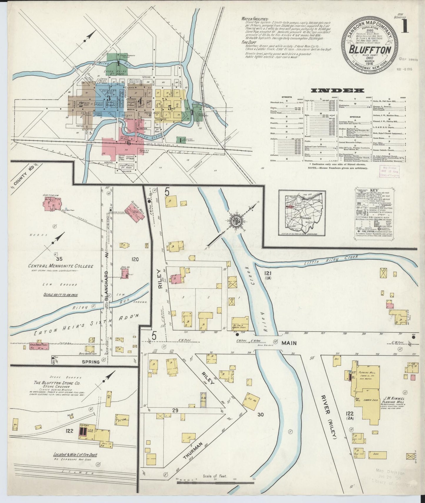 Sanborn Fire Insurance Map from Bluffton, Allen County, Ohio (1916), Sheet #0001 - Complete Map Set gallery image, historic Sanborn map, vintage wall art, Ohio Ohio