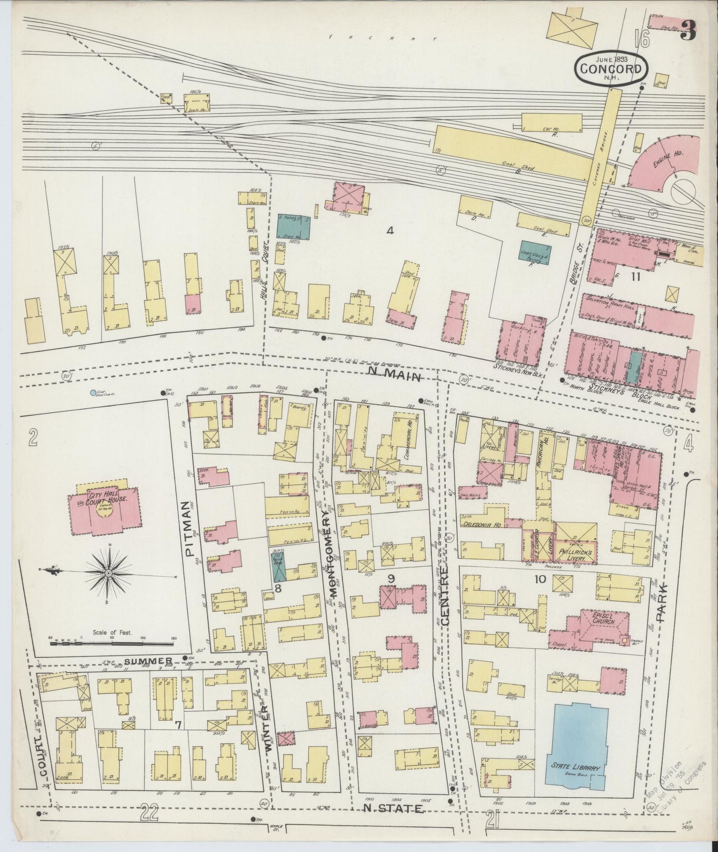 Sanborn Fire Insurance Map from Concord, Merrimack County, New Hampshire (1893), Sheet #0003 - Complete Map Set gallery image, historic Sanborn map, vintage wall art, New Hampshire New Hampshire