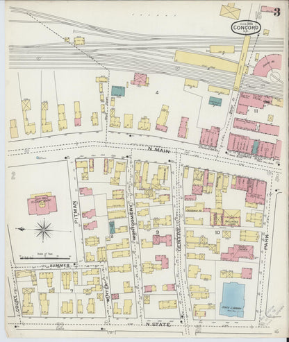 Sanborn Fire Insurance Map from Concord, Merrimack County, New Hampshire (1893), Sheet #0003 - Complete Map Set gallery image, historic Sanborn map, vintage wall art, New Hampshire New Hampshire