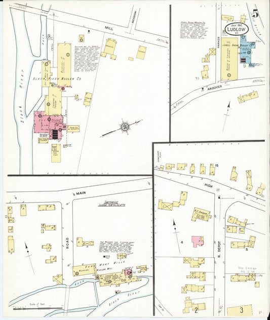 Sanborn Fire Insurance Map from Ludlow, Windsor County, Vermont (1912), Sheet #0005 - Historic Sanborn Fire Insurance Map Print, vintage old map wall art, antique decor, genealogy gift, Vermont Vermont map