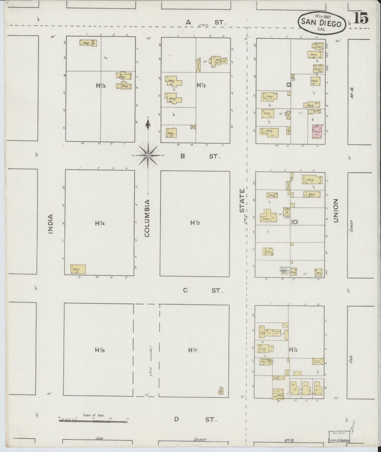Sanborn Fire Insurance Map from San Diego, San Diego County, California (1887), Sheet #0015 - Complete Map Set gallery image, historic Sanborn map, vintage wall art, California California