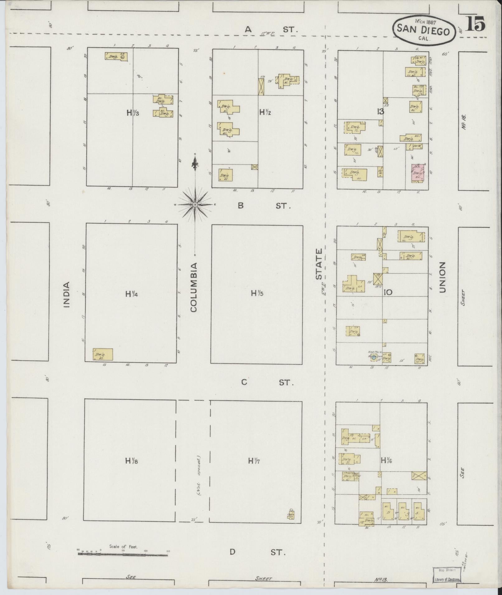 Sanborn Fire Insurance Map from San Diego, San Diego County, California (1887), Sheet #0015 - Complete Map Set gallery image, historic Sanborn map, vintage wall art, California California
