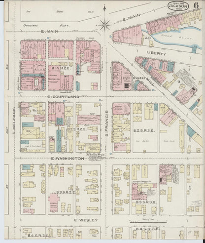 Sanborn Fire Insurance Map from Jackson, Jackson County, Michigan (1886), Sheet #0006 - Historic Sanborn Fire Insurance Map Print, vintage old map wall art, antique decor, genealogy gift, Michigan Michigan map