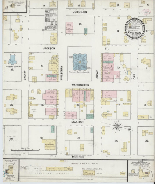 Sanborn Fire Insurance Map from Kaufman, Kaufman County, Texas (1889), Sheet #0001 - Historic Sanborn Fire Insurance Map Print, vintage old map wall art, antique decor, genealogy gift, Texas Texas map