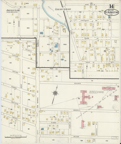 Sanborn Fire Insurance Map from Saint Augustine, Saint John's County, Florida (1917), Sheet #0014 - Historic Sanborn Fire Insurance Map Print, vintage old map wall art, antique decor, genealogy gift, Florida Florida map