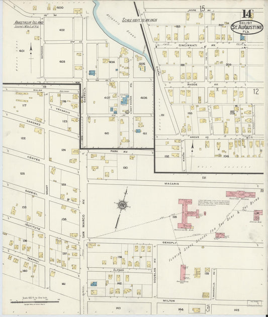 Sanborn Fire Insurance Map from Saint Augustine, Saint John's County, Florida (1917), Sheet #0014 - Historic Sanborn Fire Insurance Map Print, vintage old map wall art, antique decor, genealogy gift, Florida Florida map