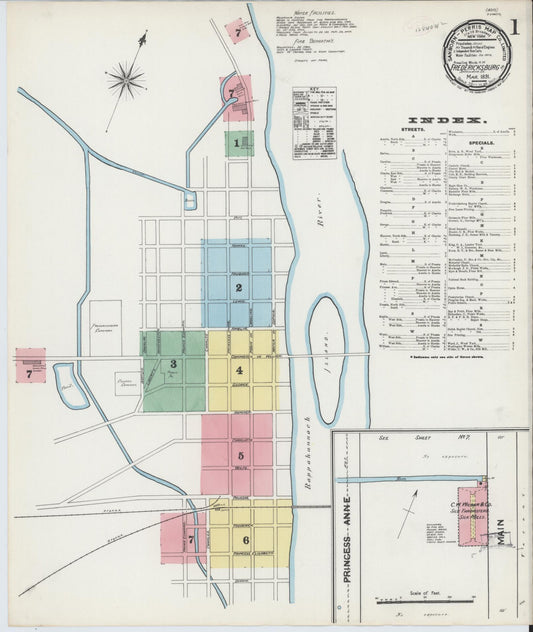 Sanborn Fire Insurance Map from Fredericksburg, Independent Cities, Virginia (1891), Sheet #0001 - Complete Map Set gallery image, historic Sanborn map, vintage wall art, Virginia Virginia