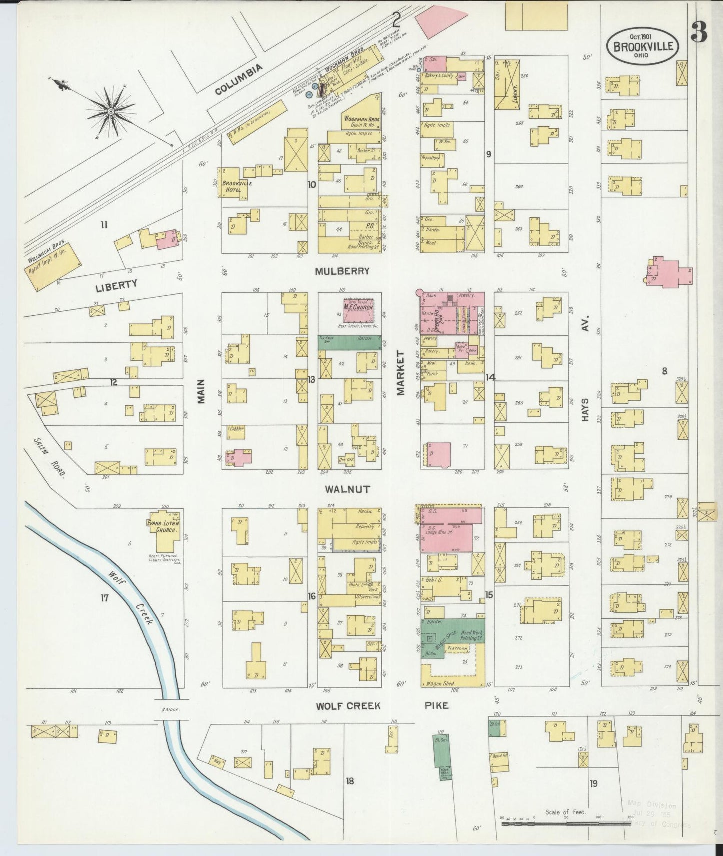 Sanborn Fire Insurance Map from Brookville, Montgomery County, Ohio (1901), Sheet #0003 - Historic Sanborn Fire Insurance Map Print, vintage old map wall art, antique decor, genealogy gift, Ohio Ohio map