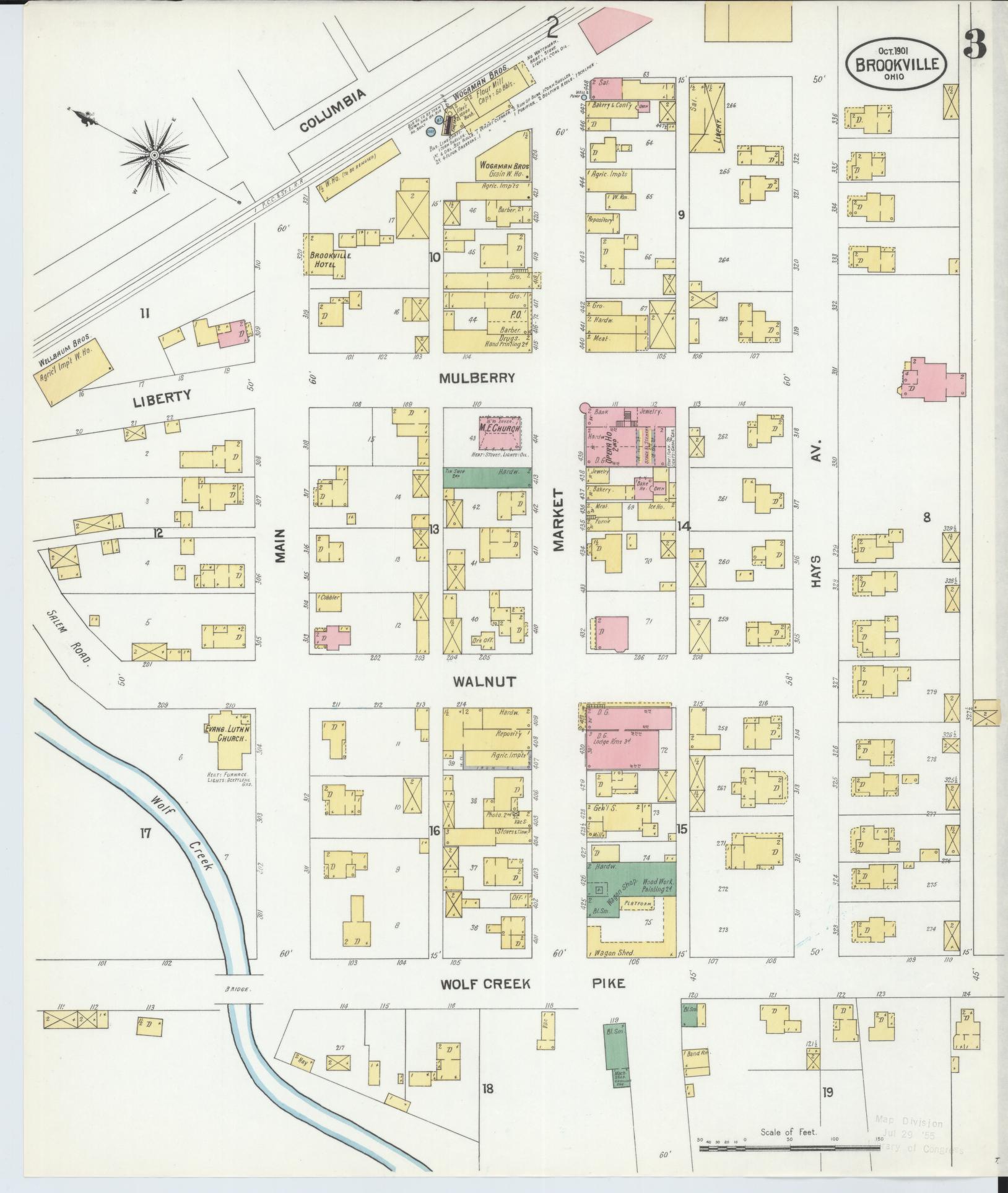 Sanborn Fire Insurance Map from Brookville, Montgomery County, Ohio (1901), Sheet #0003 - Historic Sanborn Fire Insurance Map Print, vintage old map wall art, antique decor, genealogy gift, Ohio Ohio map