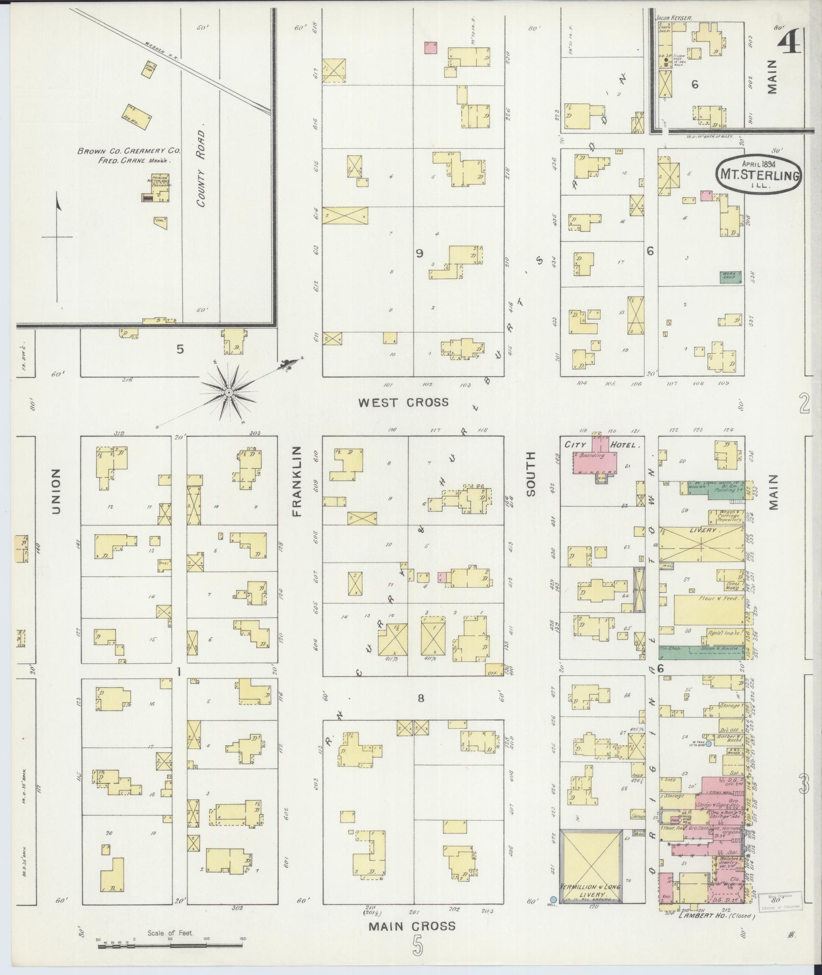 Sanborn Fire Insurance Map from Mount Sterling, Brown County, Illinois (1894), Sheet #0004 - Historic Sanborn Fire Insurance Map Print, vintage old map wall art, antique decor, genealogy gift, Illinois Illinois map