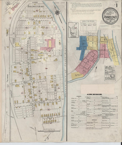 Sanborn Fire Insurance Map from Parsons, Tucker County, West Virginia (1944), Sheet #0001 - Complete Map Set gallery image, historic Sanborn map, vintage wall art, West Virginia West Virginia