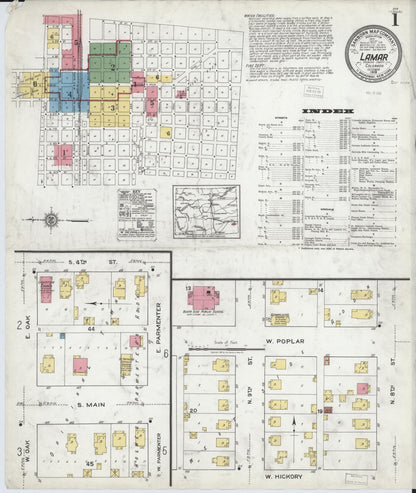 Sanborn Fire Insurance Map from Lamar, Prowers County, Colorado (1919), Sheet #0001 - Complete Map Set gallery image, historic Sanborn map, vintage wall art, Colorado Colorado