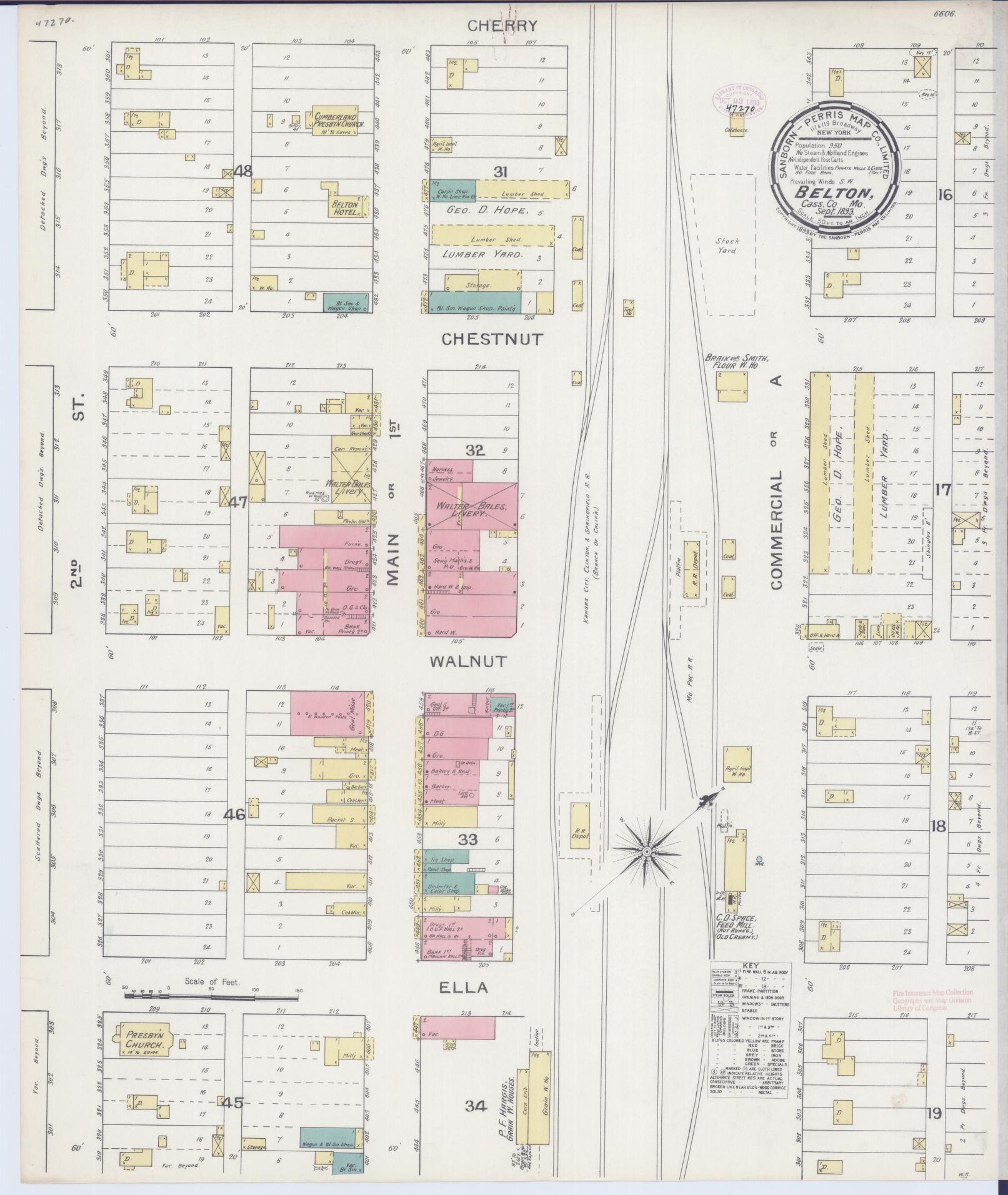 Sanborn Fire Insurance Map from Belton, Cass County, Missouri (1893), Sheet #0001 - Historic Sanborn Fire Insurance Map Print, vintage old map wall art, antique decor, genealogy gift, Missouri Missouri map