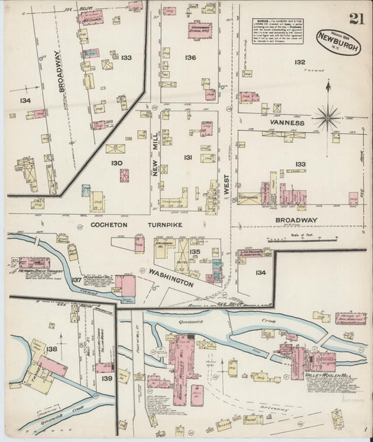 Sanborn Fire Insurance Map from Newburgh, Orange County, New York (1884), Sheet #0021 - Historic Sanborn Fire Insurance Map Print, vintage old map wall art, antique decor, genealogy gift, New York New York map