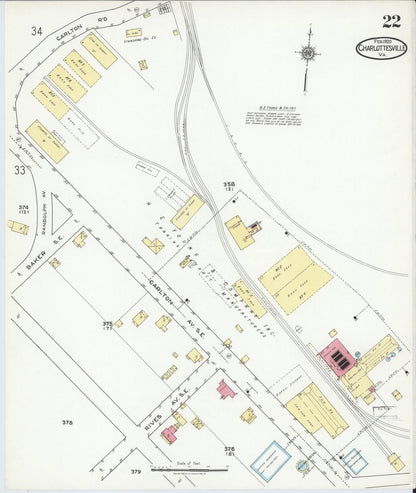 Sanborn Fire Insurance Map from Charlottesville, Independent Cities, Virginia (1920), Sheet #0022 - Complete Map Set gallery image, historic Sanborn map, vintage wall art, Virginia Virginia