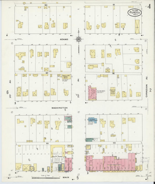 Sanborn Fire Insurance Map from Purcell, McClain County, Oklahoma (1909), Sheet #0004 - Historic Sanborn Fire Insurance Map Print, vintage old map wall art, antique decor, genealogy gift, Oklahoma Oklahoma map