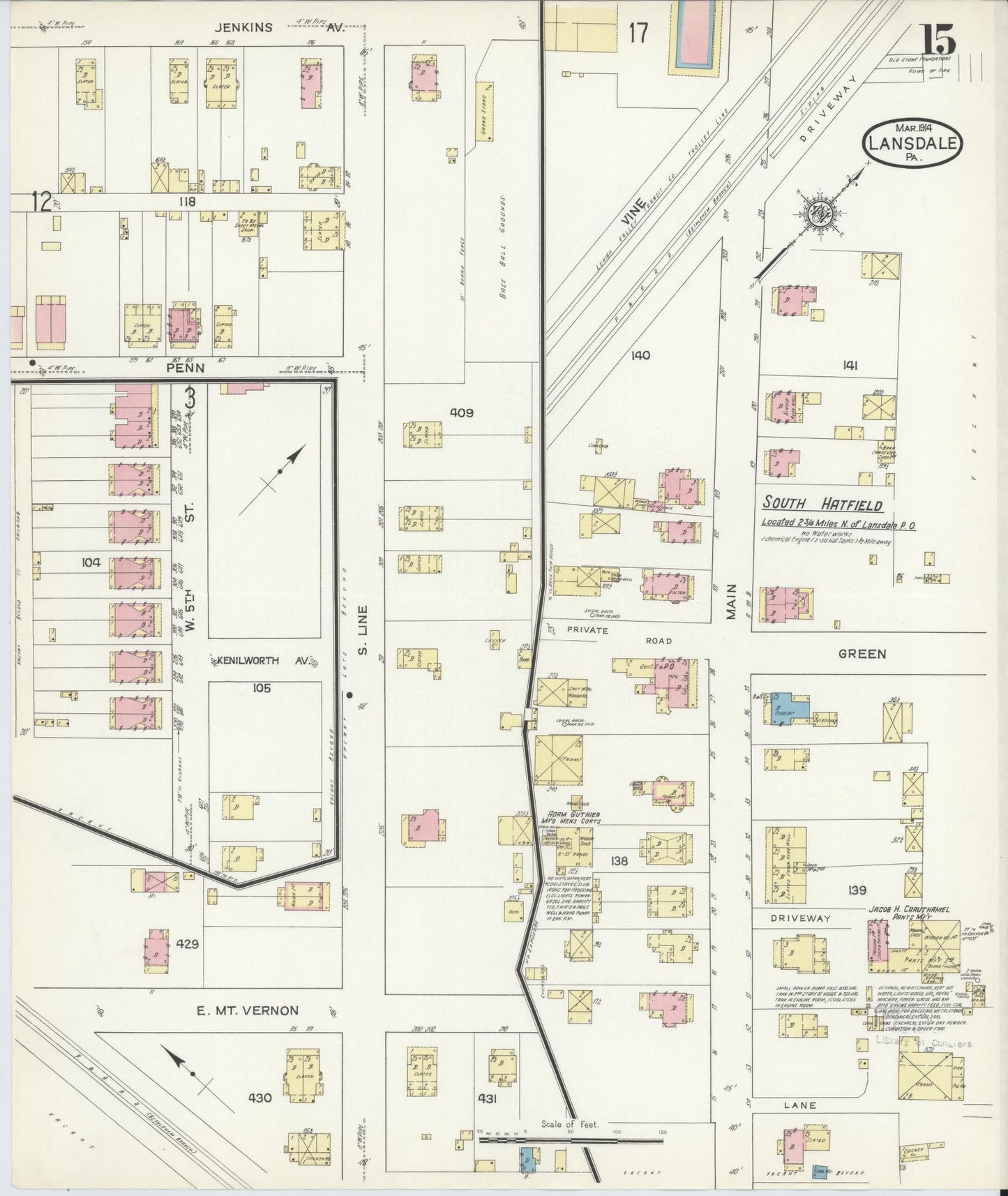 Sanborn Fire Insurance Map from Lansdale, Montgomery County, Pennsylvania (1914), Sheet #0015 - Complete Map Set gallery image, historic Sanborn map, vintage wall art, Pennsylvania Pennsylvania