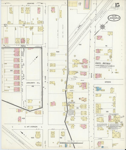 Sanborn Fire Insurance Map from Lansdale, Montgomery County, Pennsylvania (1914), Sheet #0015 - Complete Map Set gallery image, historic Sanborn map, vintage wall art, Pennsylvania Pennsylvania
