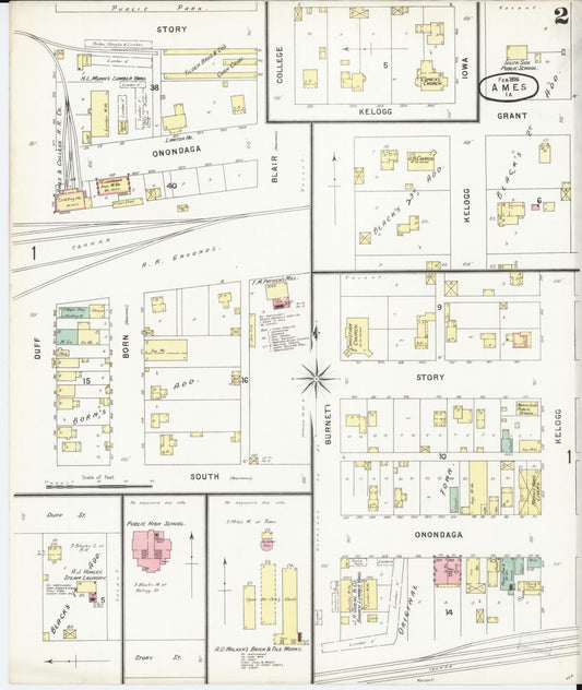 Sanborn Fire Insurance Map from Ames, Story County, Iowa (1896), Sheet #0002 - Historic Sanborn Fire Insurance Map Print, vintage old map wall art
