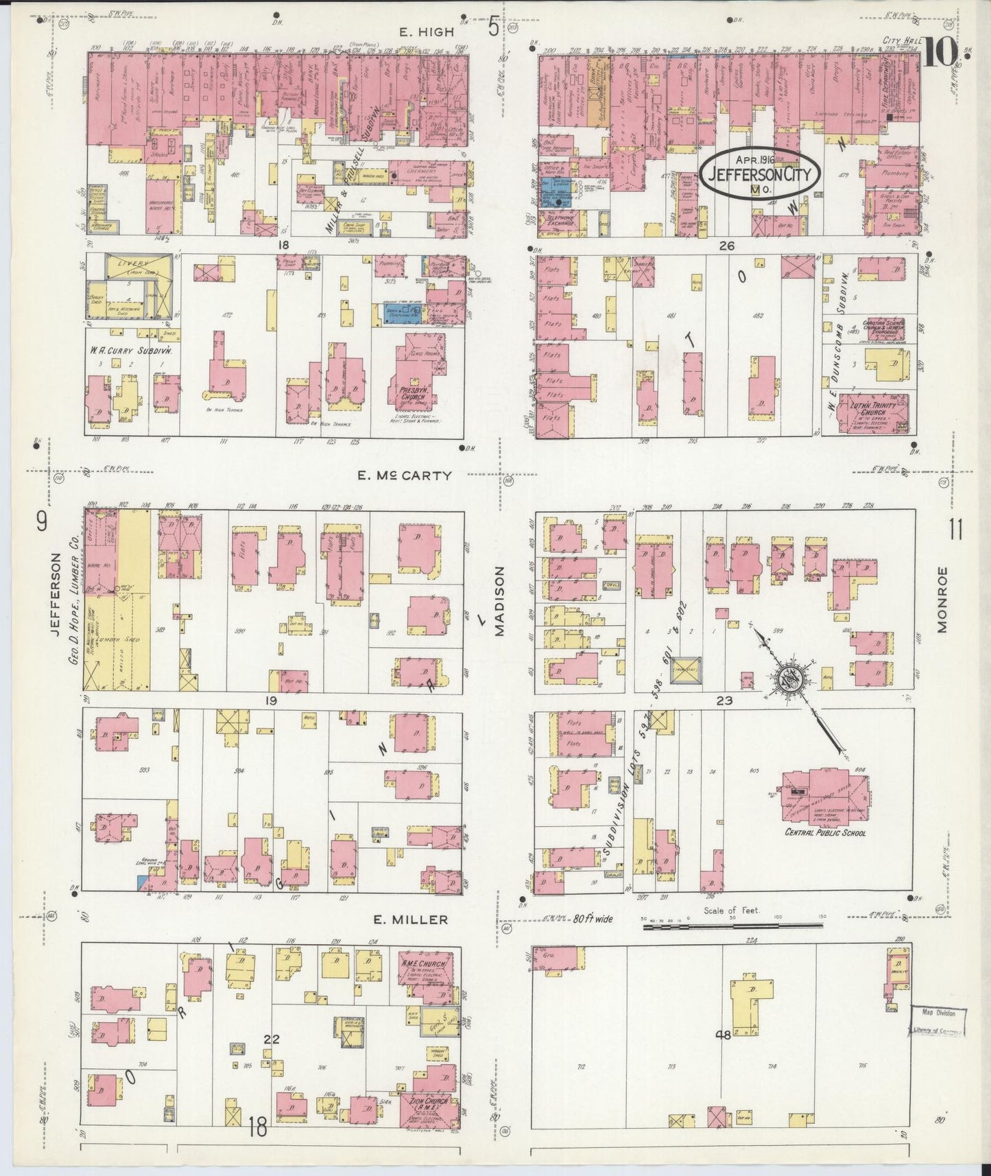 Sanborn Fire Insurance Map from Jefferson City, Cole County, Missouri (1916), Sheet #0010 - Complete Map Set gallery image, historic Sanborn map, vintage wall art, Missouri Missouri