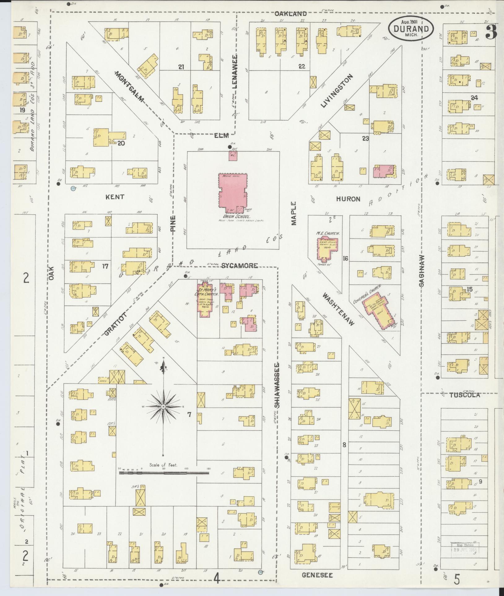 Sanborn Fire Insurance Map from Durand, Shiawassee County, Michigan (1901), Sheet #0003 - Historic Sanborn Fire Insurance Map Print, vintage old map wall art, antique decor, genealogy gift, Michigan Michigan map