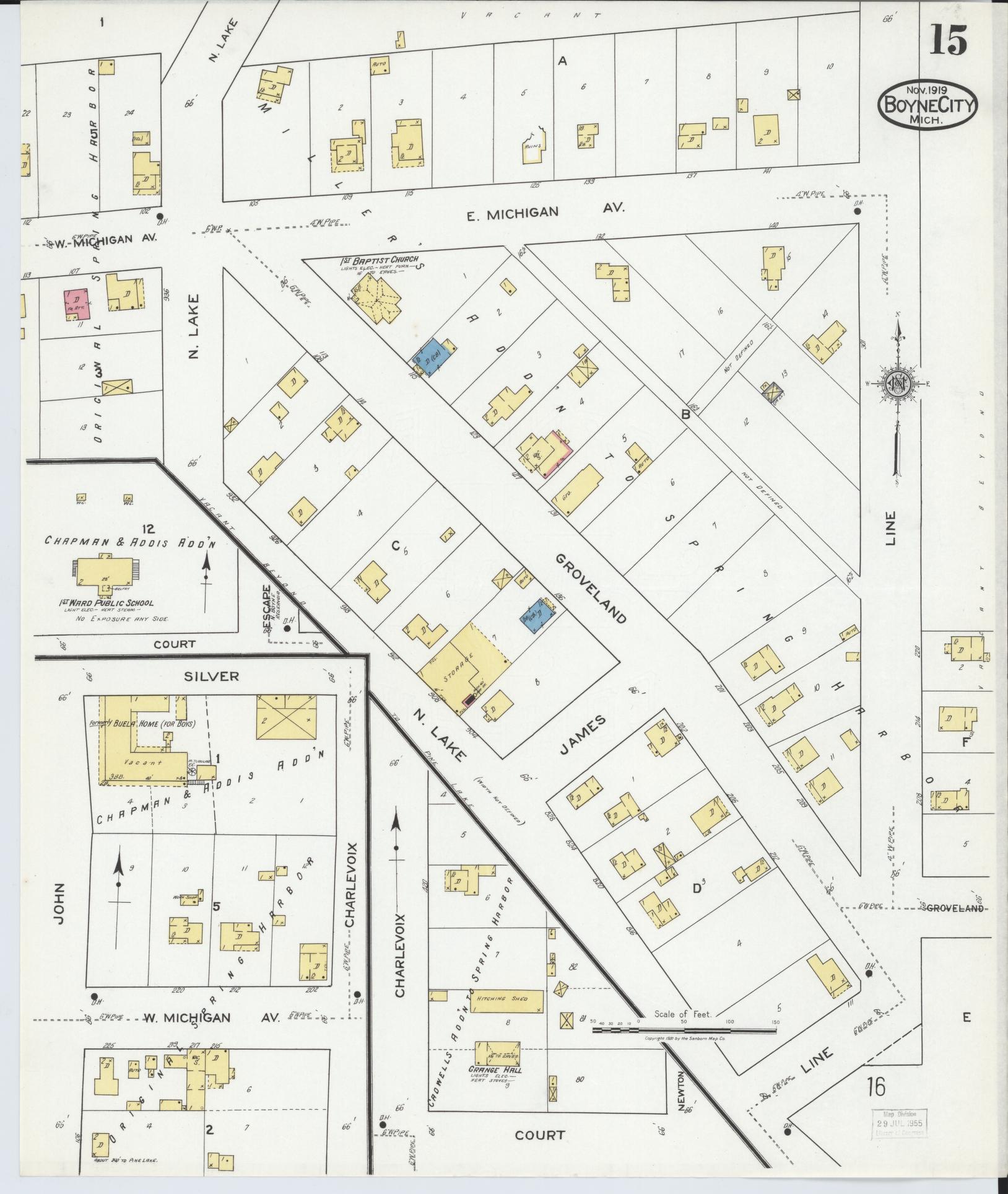 Sanborn Fire Insurance Map from Boyne City, Charlevoix County, Michigan (1919), Sheet #0015 - Complete Map Set gallery image, historic Sanborn map, vintage wall art, Michigan Michigan