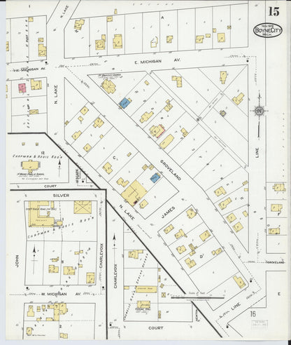 Sanborn Fire Insurance Map from Boyne City, Charlevoix County, Michigan (1919), Sheet #0015 - Complete Map Set gallery image, historic Sanborn map, vintage wall art, Michigan Michigan