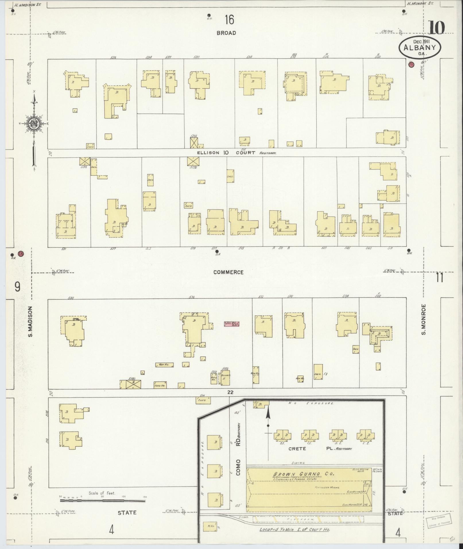 Sanborn Fire Insurance Map from Albany, Dougherty County, Georgia (1911), Sheet #0010 - Historic Sanborn Fire Insurance Map Print, vintage old map wall art, antique decor, genealogy gift, Georgia Georgia map