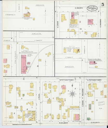 Sanborn Fire Insurance Map from Tecumseh, Lenawee County, Michigan (1899), Sheet #0005 - Complete Map Set gallery image, historic Sanborn map, vintage wall art, Michigan Michigan