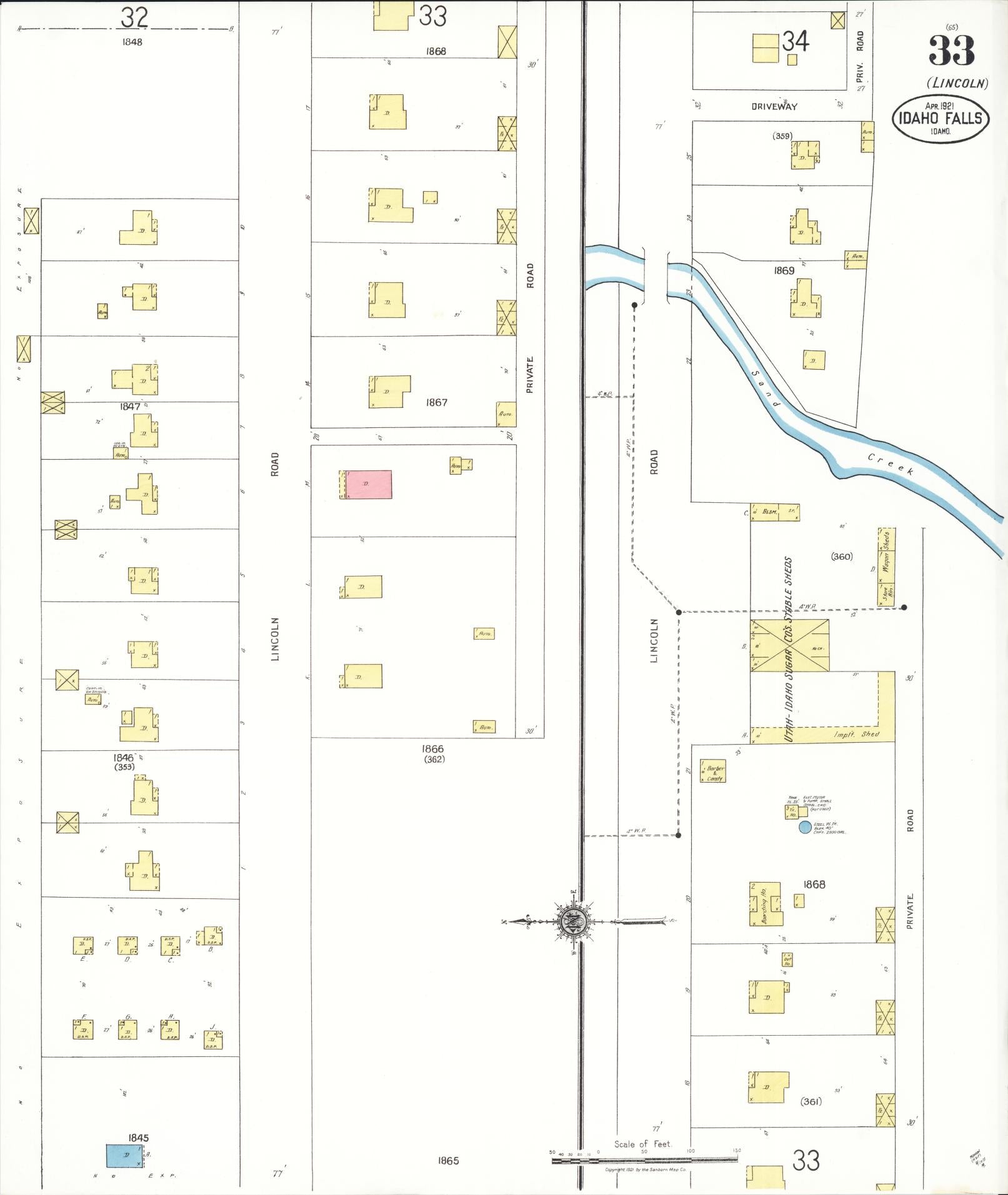 Sanborn Fire Insurance Map from Idaho Falls, Bonneville County, Idaho (1921), Sheet #0033 - Complete Map Set gallery image, historic Sanborn map, vintage wall art, Idaho Idaho
