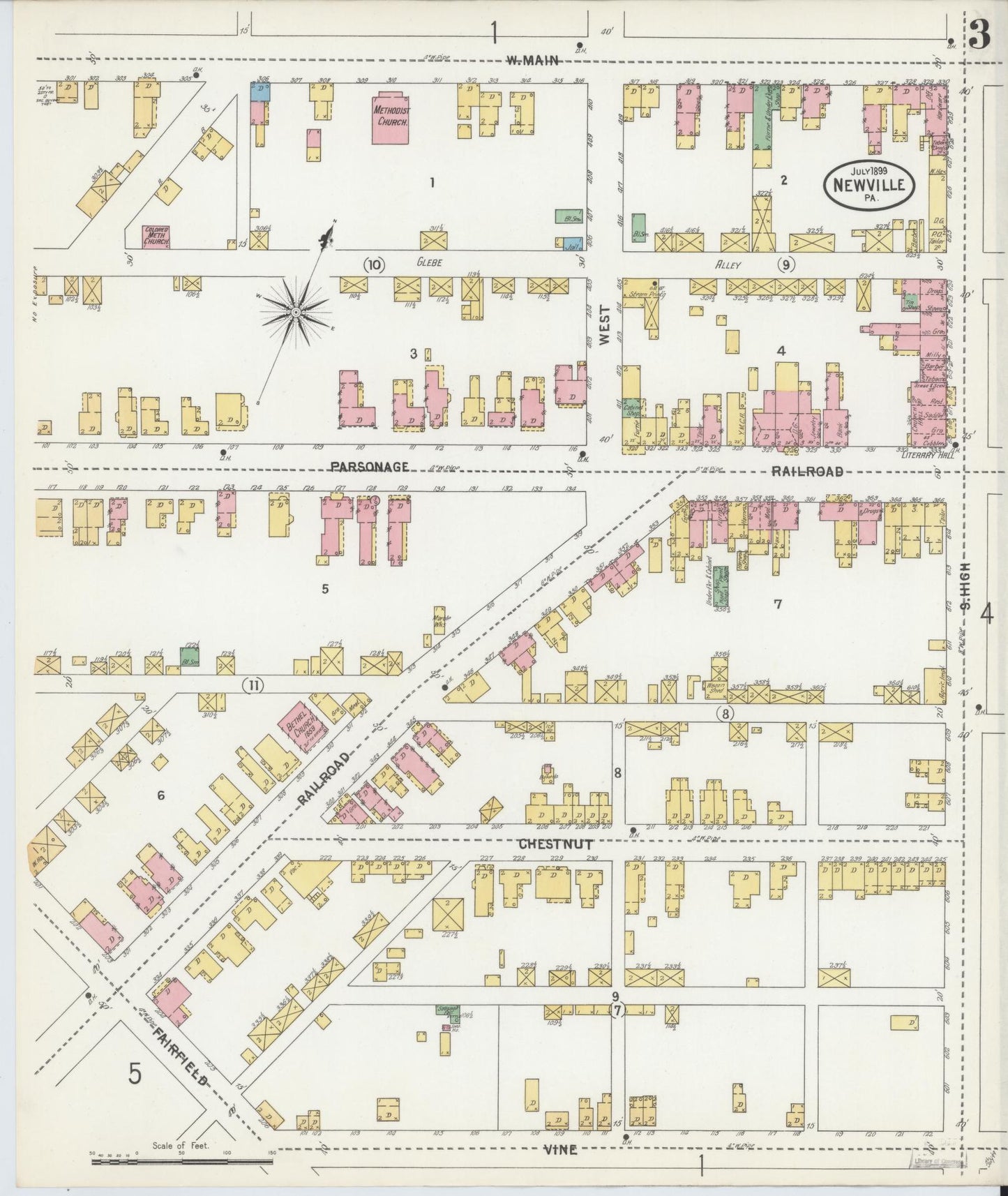 Sanborn Fire Insurance Map from Newville, Cumberland County, Pennsylvania (1899), Sheet #0003 - Complete Map Set gallery image, historic Sanborn map, vintage wall art, Pennsylvania Pennsylvania