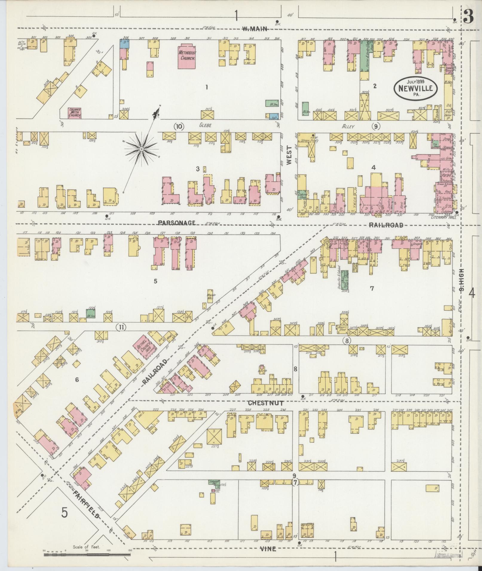 Sanborn Fire Insurance Map from Newville, Cumberland County, Pennsylvania (1899), Sheet #0003 - Complete Map Set gallery image, historic Sanborn map, vintage wall art, Pennsylvania Pennsylvania