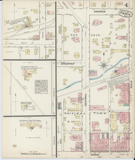 Sanborn Fire Insurance Map from Paris, Edgar County, Illinois (1884), Sheet #0004 - Historic Sanborn Fire Insurance Map Print, vintage old map wall art, antique decor, genealogy gift, Illinois Illinois map