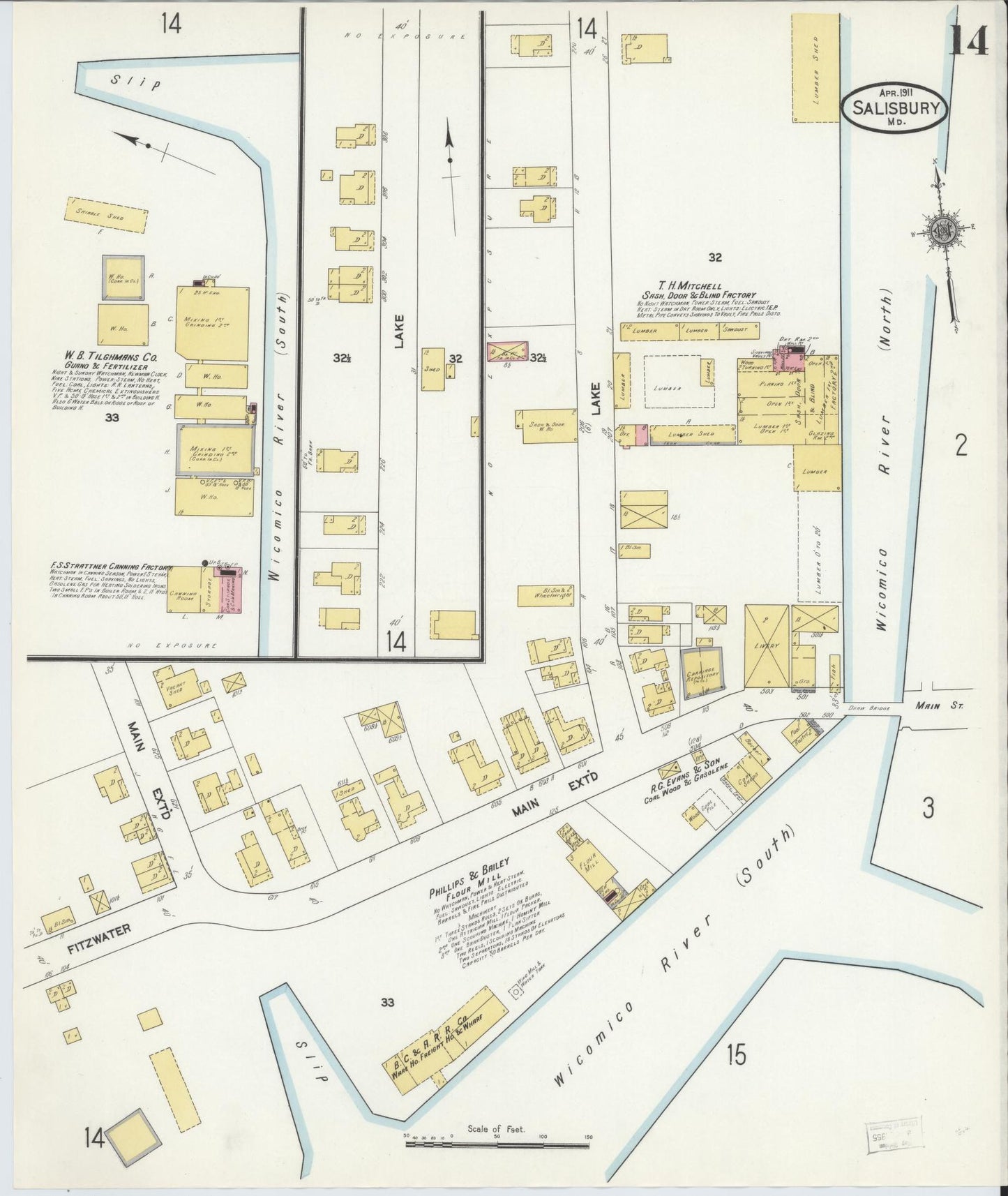 Sanborn Fire Insurance Map from Salisbury, Wicomico County, Maryland (1911), Sheet #0014 - Historic Sanborn Fire Insurance Map Print, vintage old map wall art