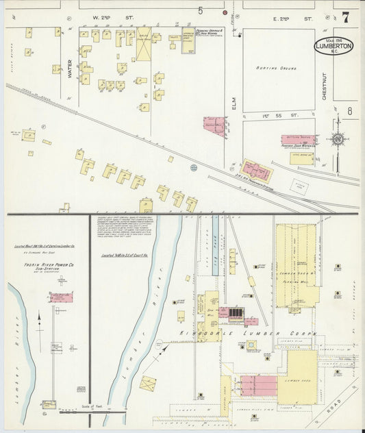 Sanborn Fire Insurance Map from Lumberton, Robeson County, North Carolina (1914), Sheet #0007 - Historic Sanborn Fire Insurance Map Print, vintage old map wall art, antique decor, genealogy gift, North Carolina North Carolina map
