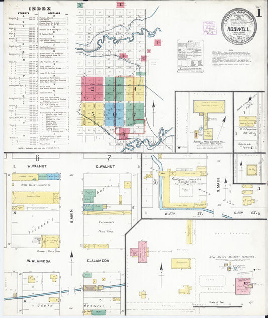 Sanborn Fire Insurance Map from Roswell, Chaves County, New Mexico (1905), Sheet #0001 - Complete Map Set gallery image, historic Sanborn map, vintage wall art, New Mexico New Mexico