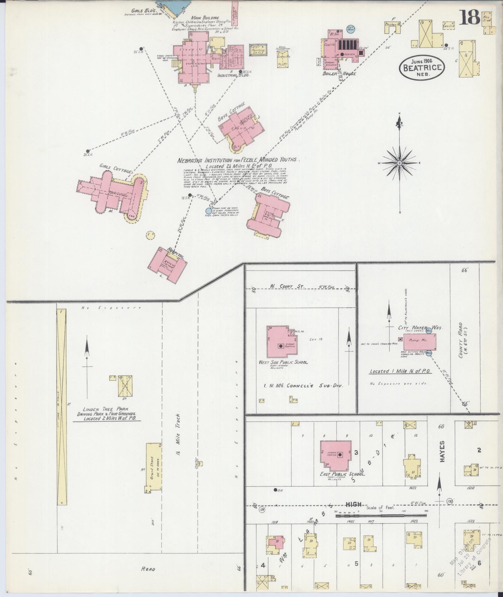 Sanborn Fire Insurance Map from Beatrice, Gage County, Nebraska (1906), Sheet #0018 - Historic Sanborn Fire Insurance Map Print, vintage old map wall art, antique decor, genealogy gift, Nebraska Nebraska map