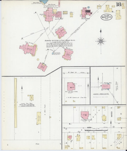 Sanborn Fire Insurance Map from Beatrice, Gage County, Nebraska (1906), Sheet #0018 - Historic Sanborn Fire Insurance Map Print, vintage old map wall art, antique decor, genealogy gift, Nebraska Nebraska map