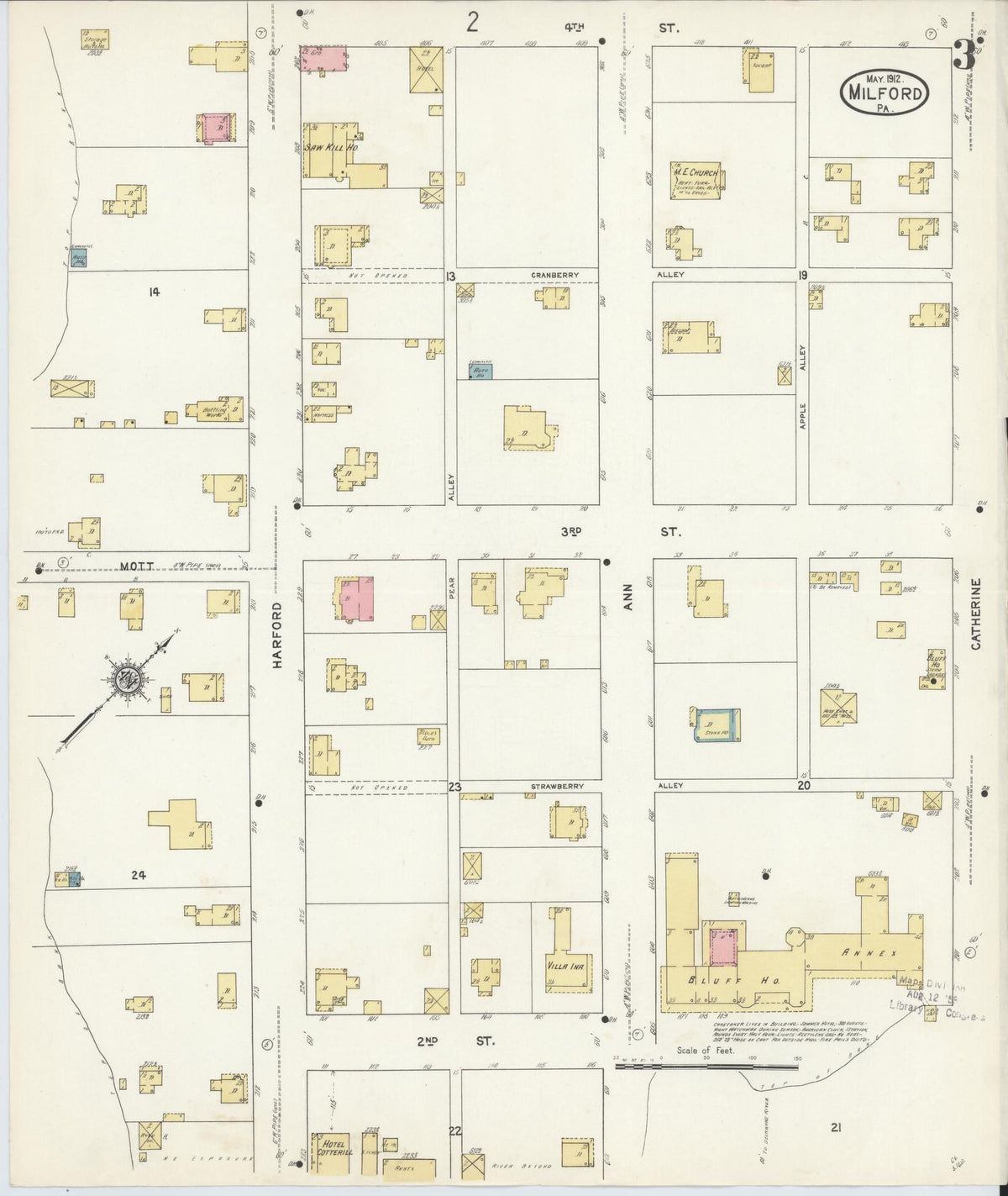 Sanborn Fire Insurance Map from Milford, Pike County, Pennsylvania (1912), Sheet #0003 - Complete Map Set gallery image, historic Sanborn map, vintage wall art, Pennsylvania Pennsylvania