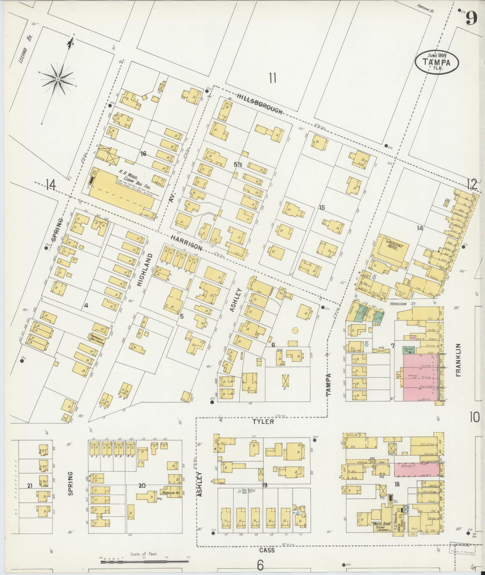 Sanborn Fire Insurance Map from Tampa, Hillsborough County, Florida (1899), Sheet #0009 - Complete Map Set gallery image, historic Sanborn map, vintage wall art, Florida Florida