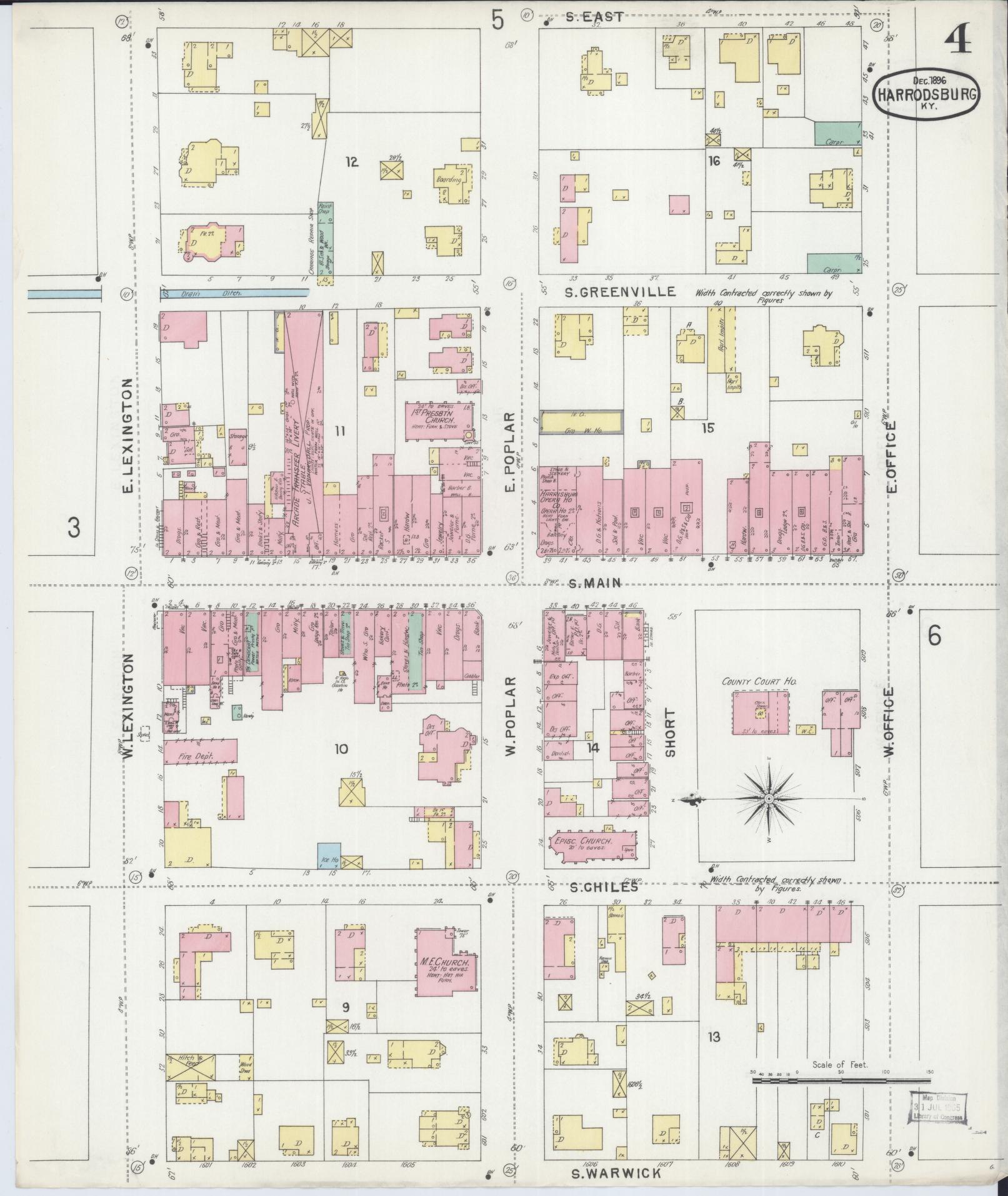 Sanborn Fire Insurance Map from Harrodsburg, Mercer County, Kentucky (1896), Sheet #0004 - Complete Map Set gallery image, historic Sanborn map, vintage wall art, Kentucky Kentucky