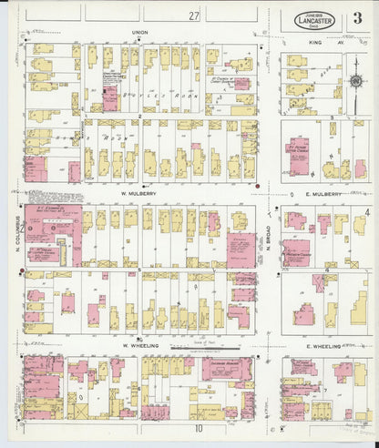 Sanborn Fire Insurance Map from Lancaster, Fairfield County, Ohio (1919), Sheet #0003 - Historic Sanborn Fire Insurance Map Print, vintage old map wall art, antique decor, genealogy gift, Ohio Ohio map