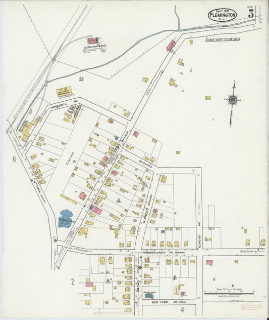 Sanborn Fire Insurance Map from Flemington, Hunterdon County, New Jersey (1921), Sheet #0005 - Historic Sanborn Fire Insurance Map Print, vintage old map wall art, antique decor, genealogy gift, New Jersey New Jersey map